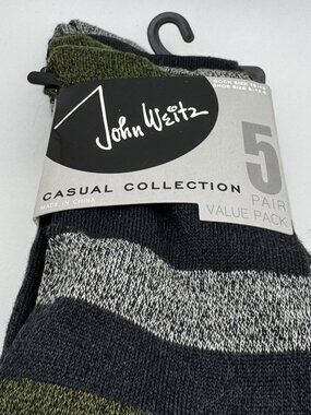 John Weitz Men's 5-Pair Casual Striped Crew Socks Sock Size 10-13 Shoe 6-12.5